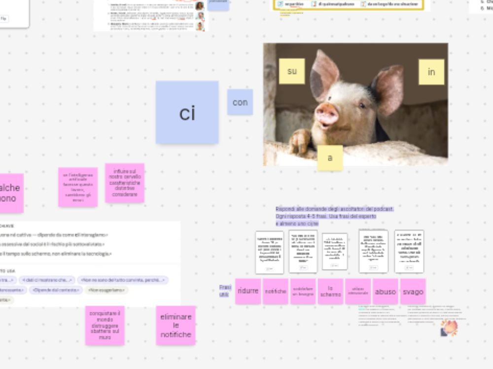 A Holst digital whiteboard prepared for a lesson, holding texts, images, sticky notes and interactive exercises side by side.